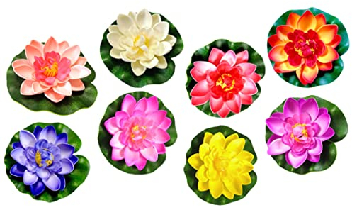ULDIGI 8 Stück Künstliche Lotusblumen Für Teich Dekoration Simulationspflanze Schwimmende Blüten Künstliche Wasserpflanze Für Aquarium Und Garten Bruchfest Und Witterungsbeständig