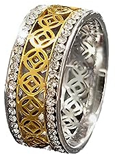 HIJONES Damen Cubic Zirkonia Vintage Chinesischer Münzring aus Edelstahl Glücksring Versprechensring Für Sie Silber Größe 60 (19.1)
