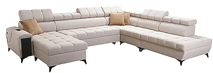All4All Ecksofa mit Schlaffuntkion und Bettkasten, Wohnlandschaft Gonti L-Form oder U-Form zur Auswahl, XXL Sofa Schlafsofa Gesteppt, modernes Ecksofa 26 (Seite Links, Gonti X)