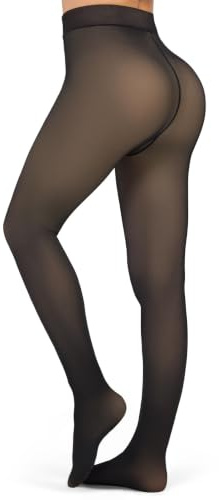KBVOT Black Thermo Strumpfhose Damen Winter Thermostrumpfhosen Gefütterte Strumpfhosen Wärme Fleece Strumpfhose Gefälschte Durchscheinend Pantyhose High Waist Dicke Leggins(XS-2XL)