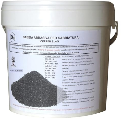 Scorie di Rame Abrasivo Polen 5kg, 1.4-2.8 mm - Sabbia per Sabbiatrice, Durezza 6-7 Mohs, Riutilizzabile 6-7 Volte, Legno, Metallo, Ruggine - LordsWorld