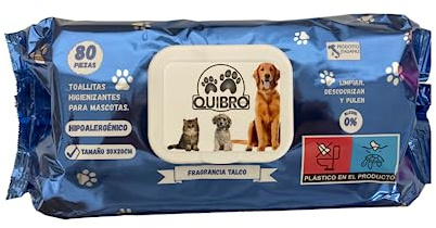 Quibropets Lingettes humides avec talc pour l'hygiène des pattes des chiens et des chats - Nettoyage en profondeur et efficace en une seule étape - Nettoyant pour pattes pour animaux de compagnie - 80