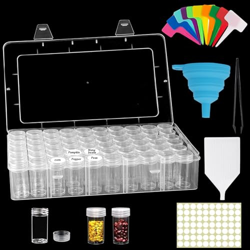 60 Slots Kunststoff Saatgut Aufbewahrungsbox, Seed Storage Organizer mit Etikett Aufkleber, Klare Kunststoff Perlen Aufbewahrungsbox, für Saatgut, Diamond Painting Aufbewahrung, Schmuck, Kleine Perlen