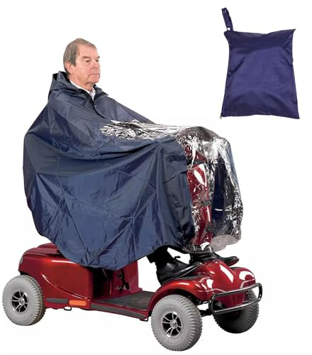 Regenponcho Fahrrad, Regenponcho für Elektromobil, 100% Wasserdichter, Rollstuhl Zubehör, Regencape Rollstuhl Erwachsene mit Aufbewahrungstasche, mit Reflektierende Streifen Durchsichtigem Pane