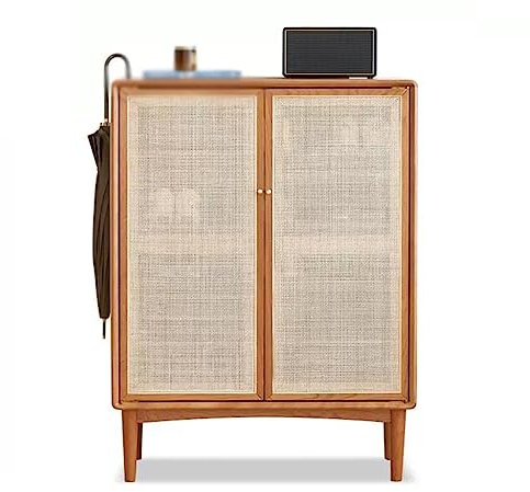 Zapatero de almacenamiento de madera maciza, zapatero de ratán, madera de cerezo, simple, para el hogar, porche, sala de estar, puerta de almacenamiento, porche, entrada, zapatos (un color 32.3 in)