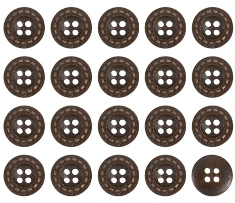 QUARKZMAN 50Pcs Boutons en Bois 15mm, 4 Trous, Rond, Motif à Lignes Pointillées pour Couture, Loisirs Créatifs, Vêtements, Marron Foncé