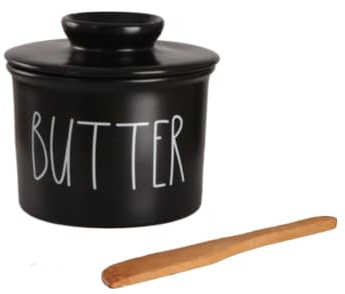 Butterdose aus Porzellan – Französische Butterdose mit Wasserlinie für streichbare Butter, Schwarz