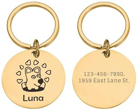 Custom Dogs Supplies Hundenamen-ID-Tag-Halsbandzubehör,Personalisierbare Gravierte Halskette Für Hundeanhänger Aus Edelstahl Für Haustiere,Gold,25 X 25 mm