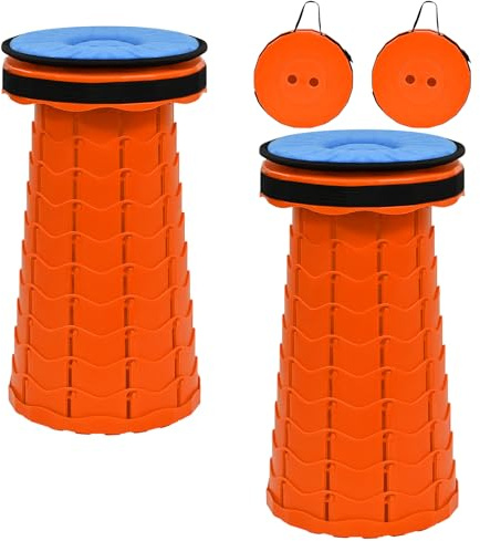 FXKS 2 Sgabelli Telescopici Portatili Sgabello Pieghevole con Cuscino,Sgabello Pieghevole Retrattile Capacità di Carico 400 ibbre,Sgabelli Pieghevoli Portatili per aperto da Campeggio-Arancione