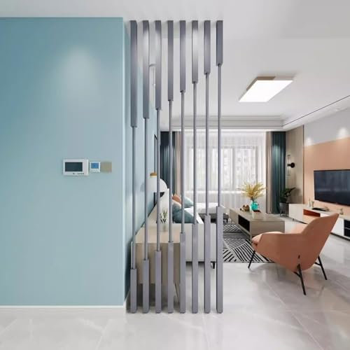 Raumteiler Trennwand, Paravent Raumtrenner 8er-Pack Raumteiler aus Lamellen vom Boden bis zur Decke, grau, 2,44 m, 3,64 m, 4,74 m, 6,3 m hohe Raumtrennersäulen, Sichtschutz aus Schmiedeeisenpfosten fü