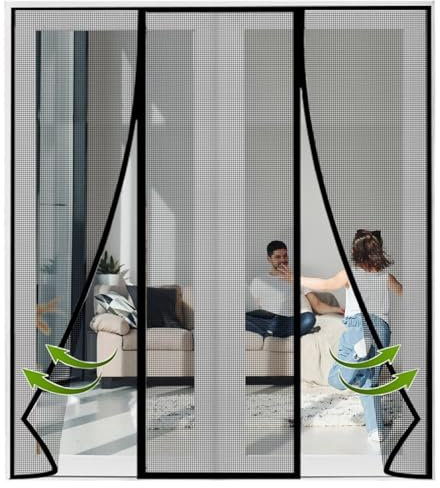 Fliegengitter Tür Magnet, Balkontür Doppeltür Fliegengitter Tür, mit Heavy Duty Mesh, Fliegengittertüren Balkontüren Fliegenschutz Terrassentür, 220x195cm Schwarz
