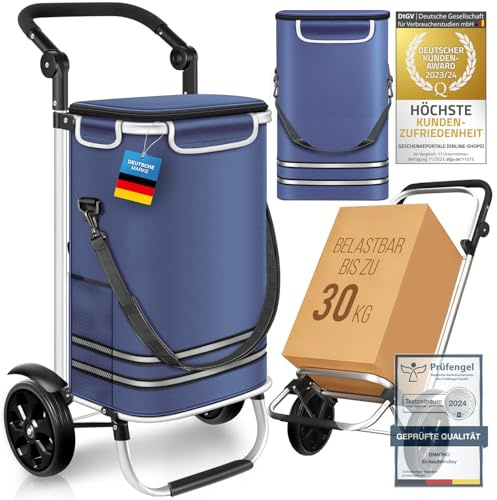 DIMONO® Einkaufstrolley klappbar, 56L Kühlfach, 30kg Tragkraft in Blau