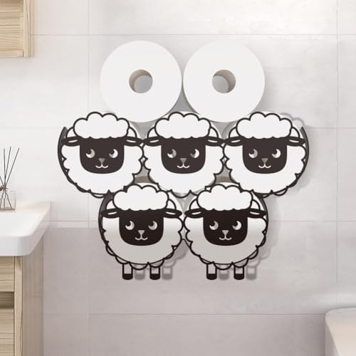 WADORN Toilettenpapierhalter Mit Schaf Motiv Toilettenpapier Aufbewahrung Aus Metall Mit Schaf Tiermotiv Lustiger Toilettenpapier Organizer Mit Tiermotiv Freistehender Toilettenpapierrollenhalter