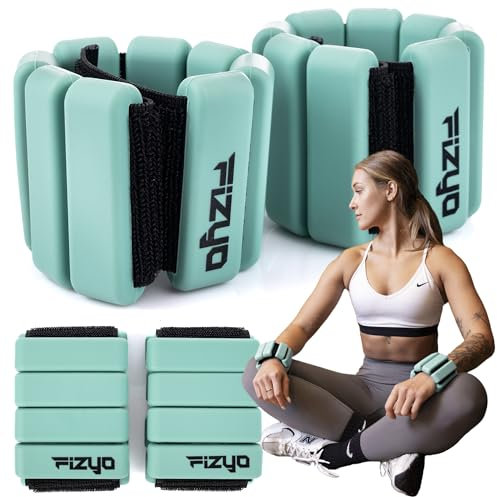 Fizyo Verstellbare Handgelenkgewichte – Set mit 2 Stück Langlebiges tragbares Handgelenk- und Knöchelgewichte für Yoga, Tanz, Barre, Pilates, Cardio, Aerobic, Walkingn (Grün, 450g)
