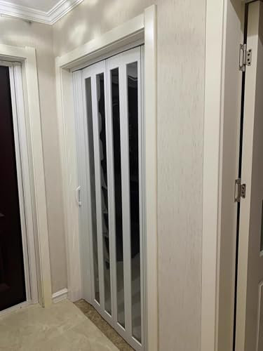 ENHEN Falttür Extra Breite Falttüren Innen Aus Kunststoff, Weißes, Ausziehbares Trennwand-Set mit Holzmaserung, Platzsparendes Falttor für Den Türrahmen(106cmx203cm/41.7inx79.9in)