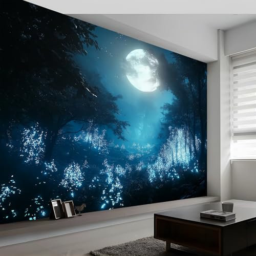 Papier Peint Intissé Nature Forêt Sombre Motif Papier Peint Panoramique pour Enfant Adulte Chambre Décoration 250 x 175 cm Poster Papier Peint Bleu Personnalisé Murales