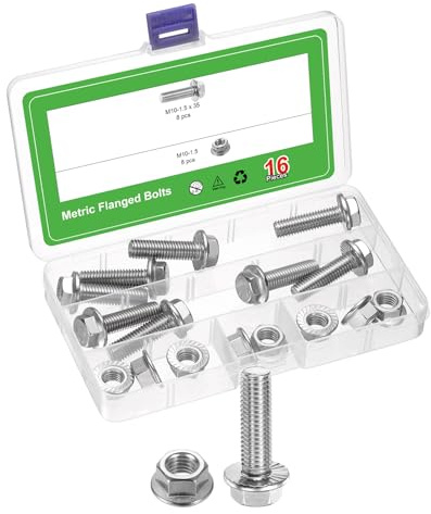 sourcing map 8pcs M10-1.5 x 35mm Metric Flange Hex Cap Bolt Fully Thread DIN 6921 Flanged Bolts Hexagon Screws 304 Stainless Steel Cleaning Treatment with Flanged Hex Head Bolts