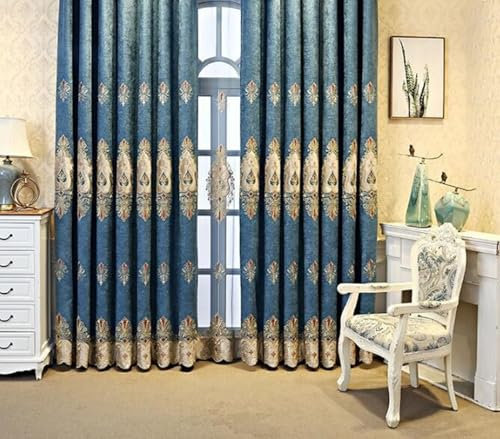 Wycian Patio Door Curtain Blackout Curtains Blue Cloth Polyester Embroidery Pattern 42 W x 63 H (107X160CM)