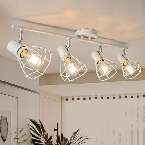 HiBay LED Deckenstrahler 4 Flammig E27 Deckenleuchte Wohnzimmer Weiß Modern Schwenkbar 350° Schlafzimmerlampe für Flur, max. 60 Watt Ohne Leuchtmittel