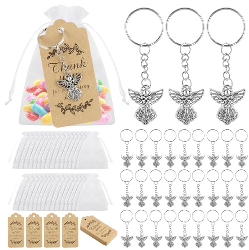 30 Stück Schutzengel Schlüsselanhänger Set Schutzengel Anhänger Organza Beutel Kraftpapier Anhänger Gastgeschenke Schutzengel Abschiedsgeschenk Kleine Glücksbringer Gastgeschenke Taufe Hochzeit