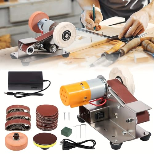Ponceuse À Bande Électrique, Ponceuse-polisseuse Fixe DIY Avec Bandes Abrasives Et Roue De Polissage, Corps En Acier Inoxydable, 4000-9000 Tr/min Et Angle D'inclinaison De 15° Pour Le Travail Du Bois