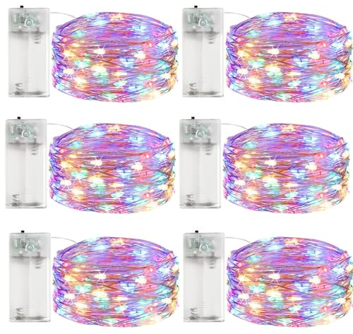 ALEGRE 6 Stk Led Lichterkette Batterie mit Timer, 3M 30 LED Micro Kupferdraht LED Lichterkette mit Timer, Bunt Lichterketten Innen Batteriebetrieben für Weihnachten, Halloween, Silvester,Hochzeit Deko