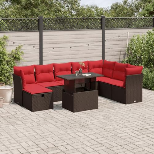 Ensemble de canapé de jardin 9 pièces, en polyrotin, marron, table réglable, résistant aux UV, groupe de sièges d'extérieur modulaire pour patio, balcon, terrasse