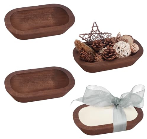 UNICRAFTALE 4 pcs Bol à Pâte Support en Bois Bols Décoratifs Style Rustique Vintage Ovale Marron Noix de Coco en Paulownia 14.7x25x5cm pour Décoration de Table Centrale Maison