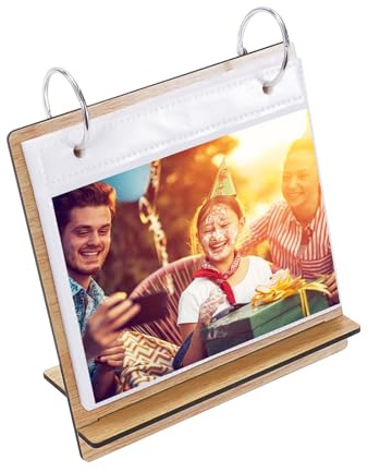 Álbum de Fotos de Mesa de Madera, Marco de Fotos 2 en 1 con 25 Hojas / 50 Bolsillos para Fotos de 5 Pulgadas, Álbum Fotográfico Estilo Calendario para Escritorio, Hogar y Oficina