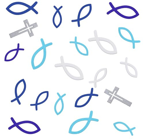 100 Stück Fisch Kommunion Deko Blau Weiß, Taufe Dekoration Konfirmation Deko Holzfische Streudeko für Konfirmation Junge Babyshowerparty Hochzeit
