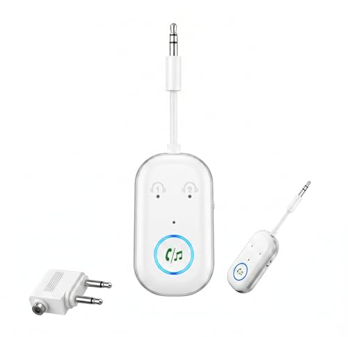 2 en 1 Transmisor Receptor Bluetooth 5.3,Transmisor Bluetooth Jack 3.5mm,Receptor Bluetooth Jack 3.5mm Soportes para 2 Auriculares,Adaptador Bluetooth para TV/Avión/Coche/Auriculares/Altavoces