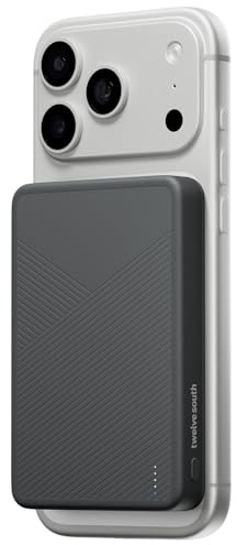 Twelve South PowerCapsule, MagSafe-compatible Power Bank (Slate) 10,000mAh | Portable Power Banks, Phone, External Cell Phone Battery Packs, Slim Design, Magnetic Wireless Charging for Travel