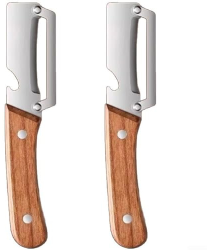 2 in 1 pelapatate in acciaio inox con apribottiglie, manico in legno antiscivolo, pelapatate compatto per zucca e ananas, utensili da cucina per sbucciare, 2 pezzi