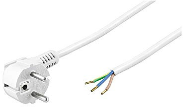 Goobay 93311 Cable de contacto de protección Acodado para el montaje/Clavija de contacto de protección de 90° (tipo F, CEE 7/7) para los extremos de los cables sueltos/Blanco / 2 metros