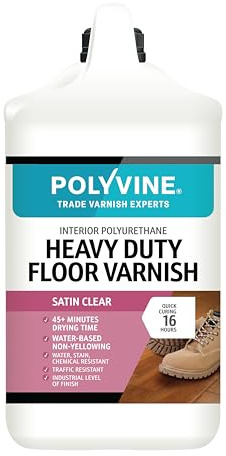 Polyvine Heavy Duty Floor Varnish Satin Finish – Quick Drying Floor Varnish – Polyurethane, Water-Based, Water Resistant Indoor Flooring Protection for Wood, Stone, Tiles, Slate (Satin, 4 Litre)