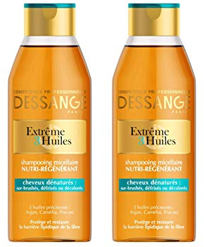 DESSANGE - Extrême 3 Huiles Shampooing Micellaire Nutri-Régénérant Pour Cheveux Dénaturés - 250 ml - Lot de 2