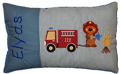 Momelie Blaues Schmusekissen * Kuschelkissen * Feuerwehrbär * mit Namen Bestickt * ca. 25 * 40 cm groß * SK-bl_0071