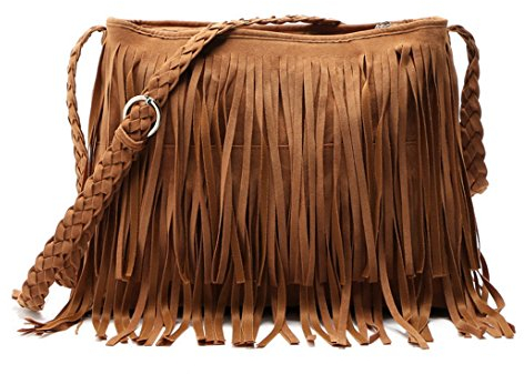 Aivtalk - Damen Fashion Fransentasche Handtasche Schultertasche Umhängetasche aus künstlichem Wildleder - Dunkelbraun