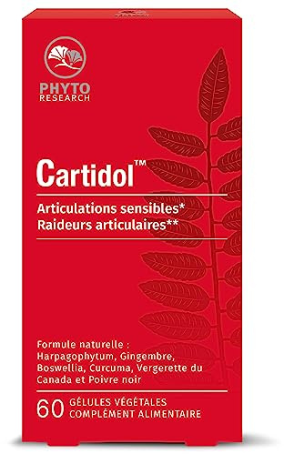 PhytoResearch - Cartidol - Complément Alimentaire Gênes et Raideurs Articulaires - Harpagophytum, Gingembre, Curcuma, Boswellia - 60 gélules - 30 Jours - Fabriqué en France