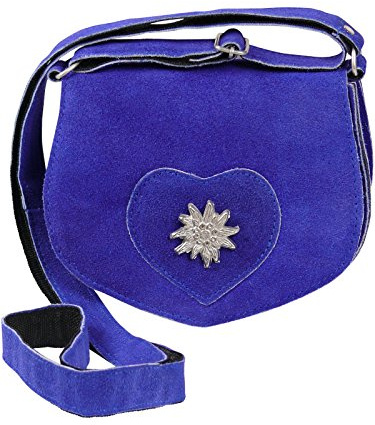 Harrys-Collection Damen Trachtentasche Leder Oktoberfest, Royalblau | Echtleder Dirndltasche, edles Design mit Edelweiß Applikation, verstellbarer Trageriemen, Wiesn Handtasche für Damen