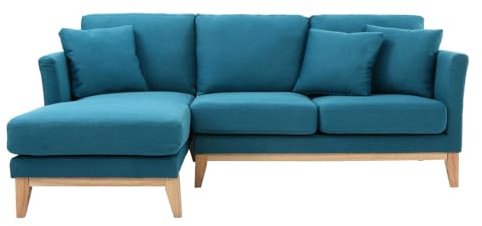 Miliboo - Skandinavisches Ecksofa Links Oslo aus blaugrünem, abziehbarem Stoff