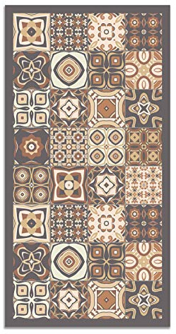 Panorama Alfombra Vinílica - Modelo Baldosa Hidráulica Color Marrón 80x300 cm - Varios tamaños - Decoración Hogar, Cocina y Salón