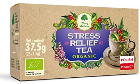 Stress Relief Organic Tea/Calming Tea/Dary Natury / 25 x 1,5g / Valerian/lemon balm/rose petals