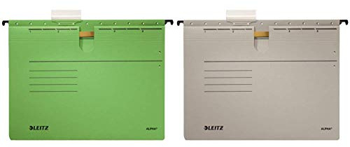 Leitz 19843055 Hängehefter Alpha, kfmit Heftung, Colorspankarton, 5 Stück, grün & 19843085 Hängehefter Alpha, kfmit Heftung, Colorspankarton, 5 Stück, grau