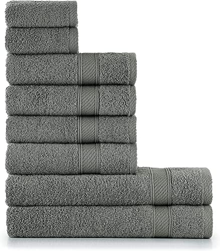 nottoc Handtücher Set Grün 8-TLG / 2 Badetücher 70x140 + 4 Handtücher 50x90 + 2 Gästehandtücher 30x50 - Handtuch mit Aufhänger 100% Baumwolle Saugfähige Weiche Luxus Duschhandtücher - Dunklegrün
