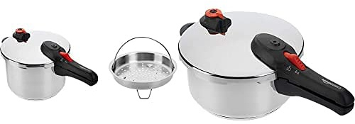 Amazon Basics Schnellkochtopf aus Edelstahl - induktionsgeeignet - 4 Liter & Schnellkochtopf aus Edelstahl - mit Dampfgarer, induktionsgeeignet - 6 Liter