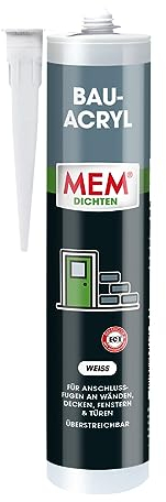 MEM Bau-Acryl, Für Risse und Anschlussfugen mit geringer Dehnungsbeanspruchung, Sehr gute Haftung an verschiedenen Oberflächen, Überstreichbar, Lösemittelfrei, 300 ml Kartusche, Weiß