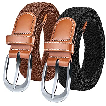 SWAUSWAUK Damen Gürtel x 2 - Elastischer Stoffgürtel Stretchgürtel Flechtgürtel für Damen, Breit 2,5 cm, EINE GRÖSSE für Taille unter 39''