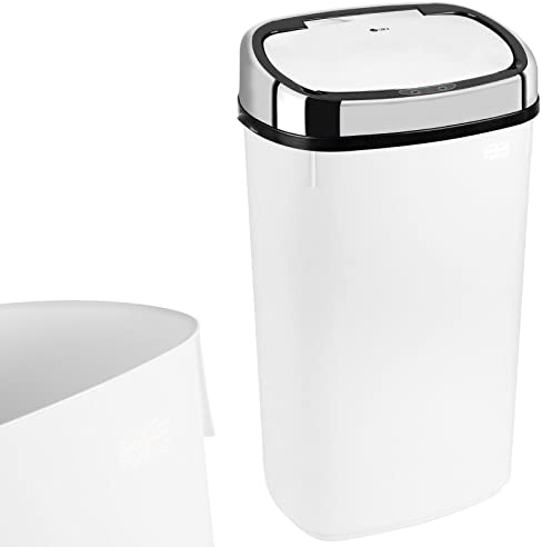 Dihl - UK MADE - 50L White Sensor Bin with Chrome Sensor Lid Kitchen Waste Dust Bin Automatic Motor