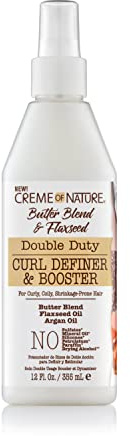 Creme of Nature Double Duty Curl Definer and Booster with Butter Blend, Flaxseed and Argan Oil, Moisturizing Anti-Shrinkage and Styling Spray for Natural Hair, 8 oz